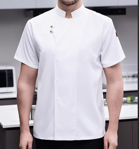 白色斜雙釦短袖廚師服