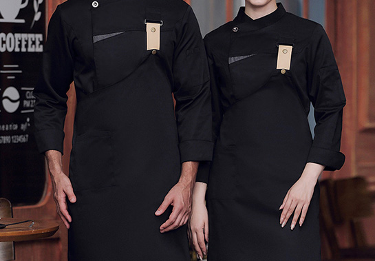 黑色長袖圍裙套裝組廚師服