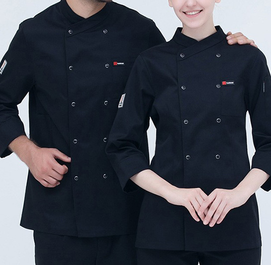 新款黑色長袖雙排釦廚師服