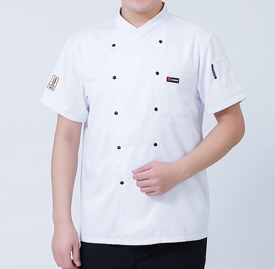 新款白色短袖雙排釦廚師服