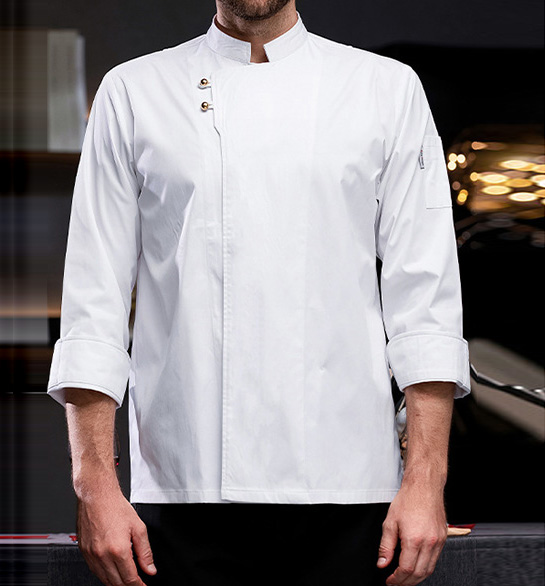 白色斜雙釦短袖廚師服